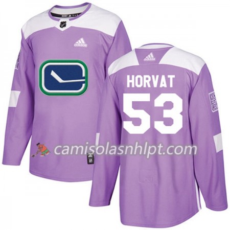 Camisola Vancouver Canucks Bo Horvat 53 Adidas 2017-2018 Roxo Fights Cancer Practice Authentic - Homem